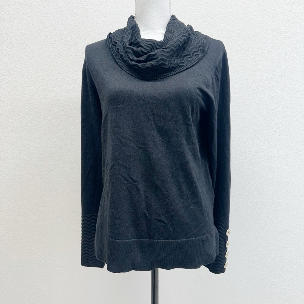 Melissa Paige Women's Chevron-Trimmed Cowl-Neck Sweater Black Size L